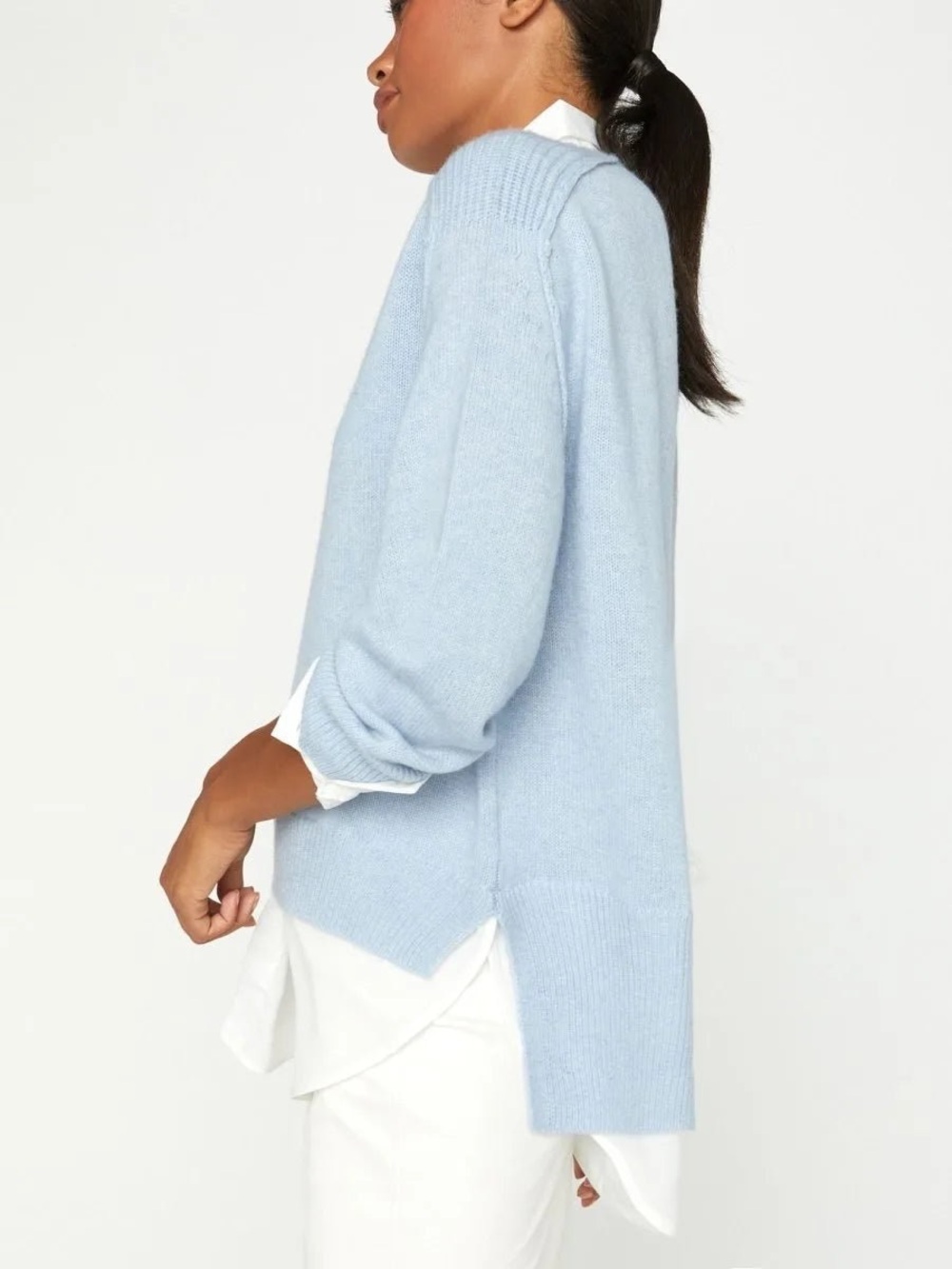 NEW Brochu Walker The Looker Layered V-Neck Wool Cashmere Sweater Skye Blue - Picture 14 of 16
